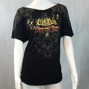 Black rayon EckoRed rhyme&reason shirt medium top